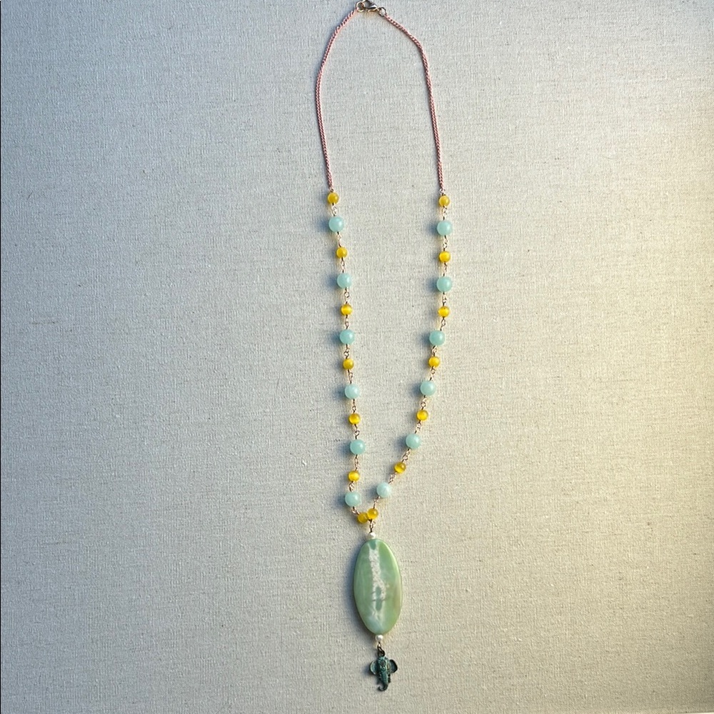 Chic Green and Yellow Necklace with Pendant